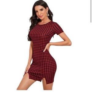 SHEIN Houndstooth Pattern Bodycon Dress- Size Women's Medium (6)